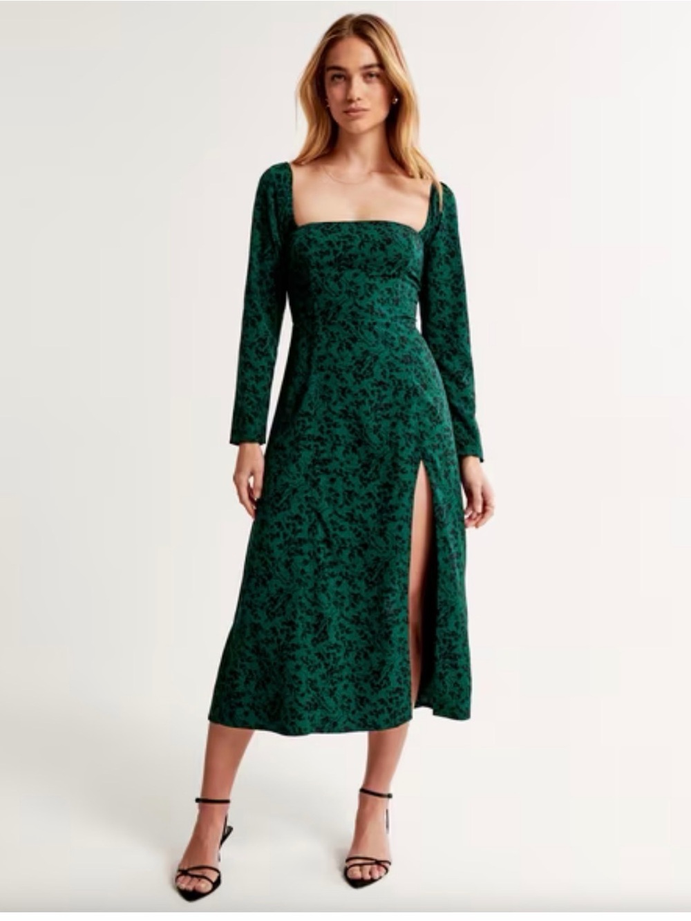 Abercrombie XL Emerald Floral Midi Dress Whimsigoth Dark Romantic